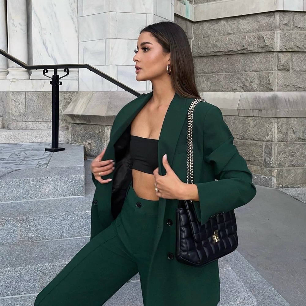 Zara Green Tailored Double Breasted Blazer - Picture 2 of 9